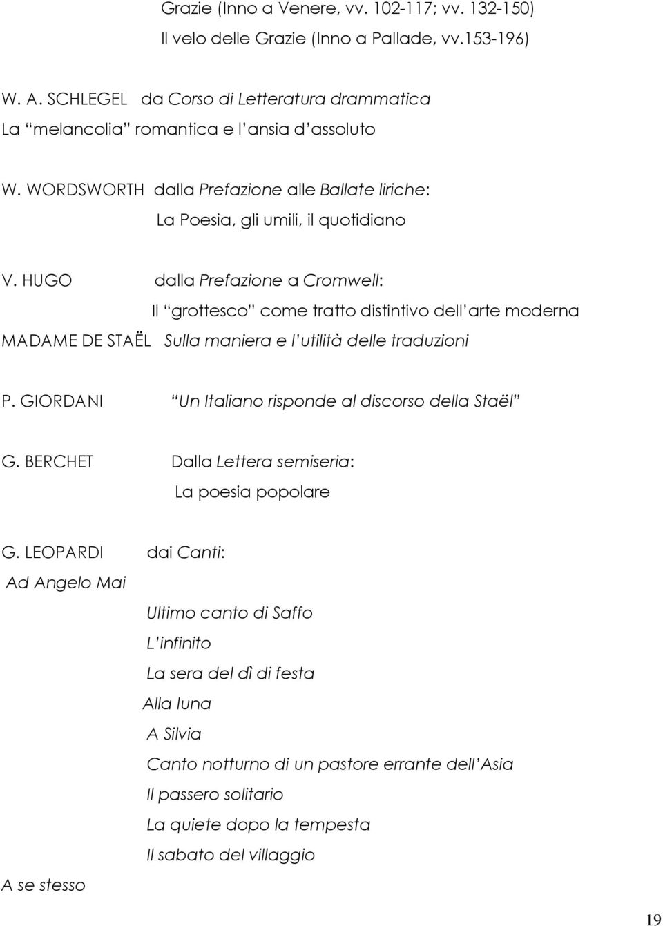 HUGO dalla Prefazione a Cromwell: Il grottesco come tratto distintivo dell arte moderna MADAME DE STAËL Sulla maniera e l utilità delle traduzioni P.