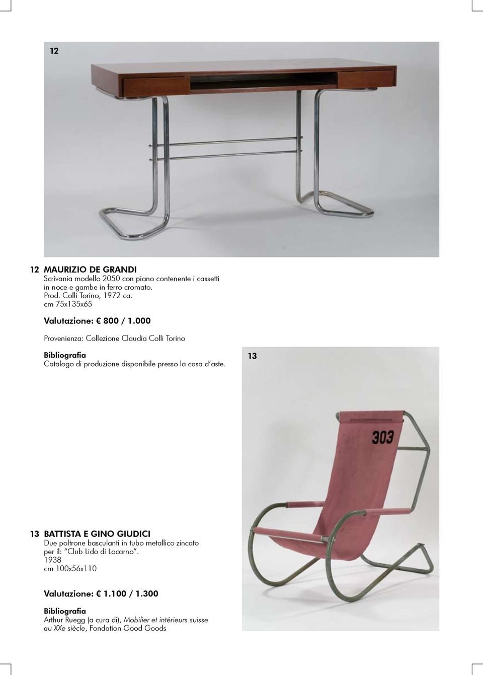 000 Provenienza: Collezione Claudia Colli Torino Catalogo di produzione disponibile presso la casa d aste.