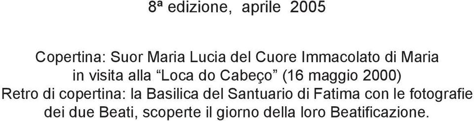 2000) Retro di copertina: la Basilica del Santuario di Fatima con