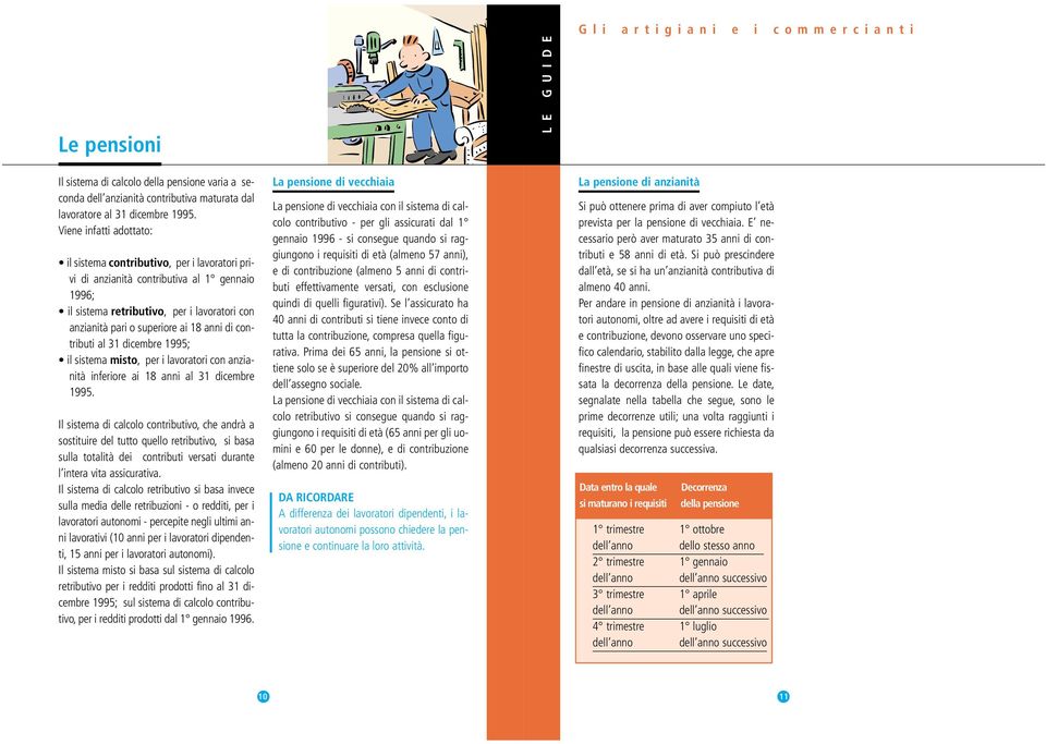 di contributi al 31 dicembre 1995; il sistema misto, per i lavoratori con anzianità inferiore ai 18 anni al 31 dicembre 1995.