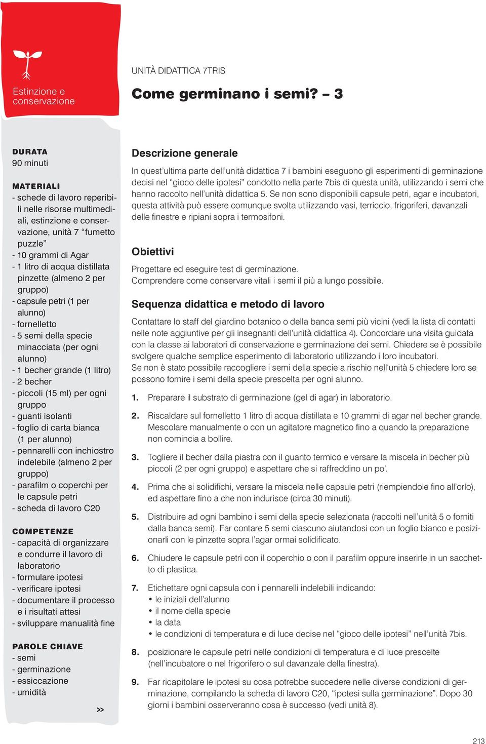 (almeno 2 per gruppo) - capsule petri (1 per alunno) - fornelletto - 5 semi della specie minacciata (per ogni alunno) - 1 becher grande (1 litro) - 2 becher - piccoli (15 ml) per ogni gruppo - guanti