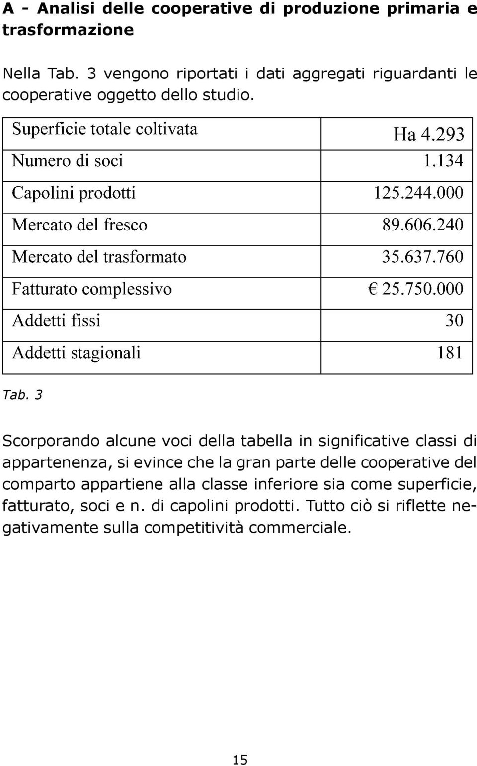 3 Scorporando alcune voci della tabella in significative classi di appartenenza, si evince che la gran parte delle