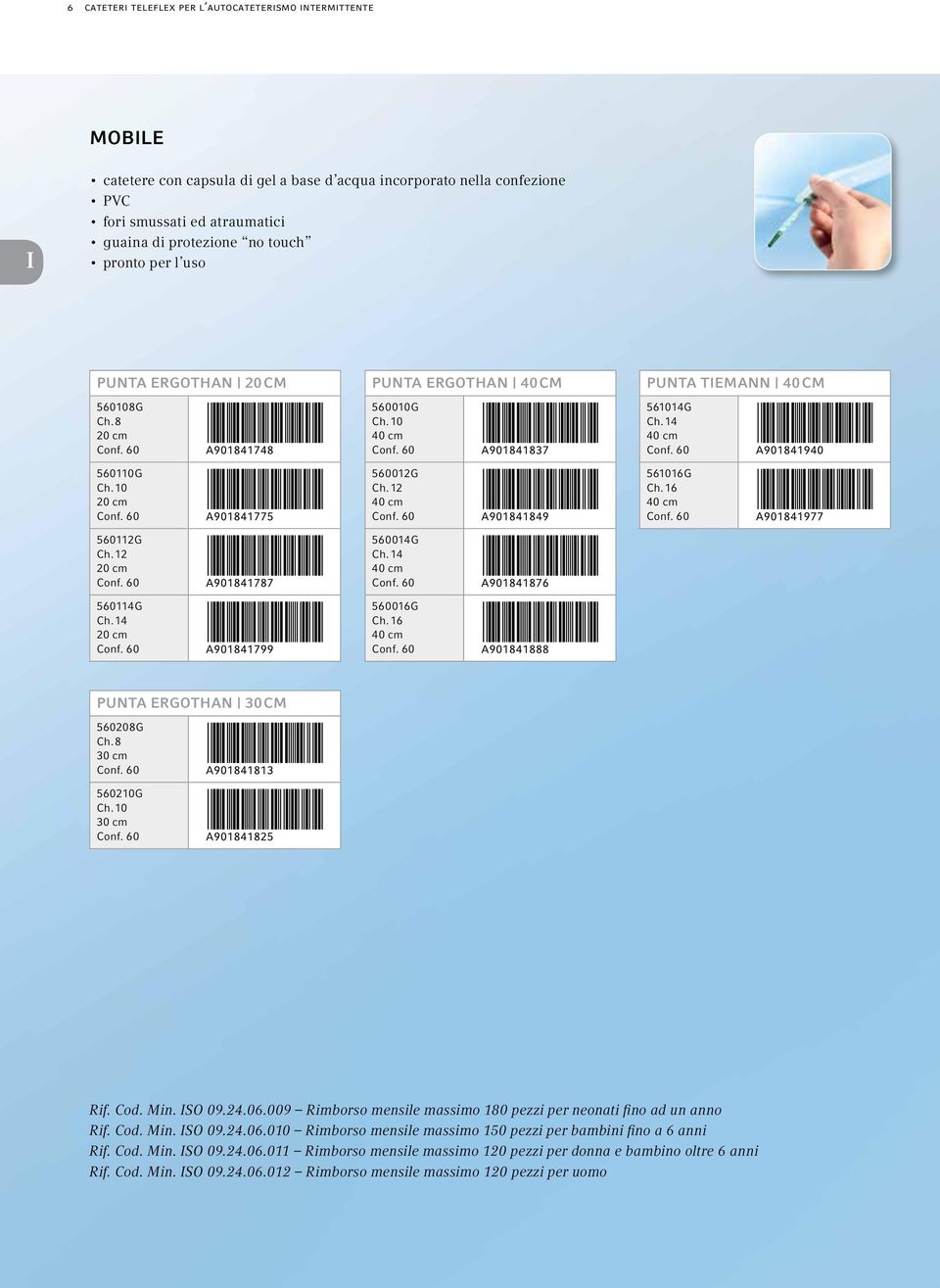 560210G Rif. Cod. Min. ISO 09.24.06.009 Rimborso mensile massimo 180 pezzi per neonati fino ad un anno Rif. Cod. Min. ISO 09.24.06.010 Rimborso mensile massimo 150 pezzi per bambini fino a 6 anni Rif.