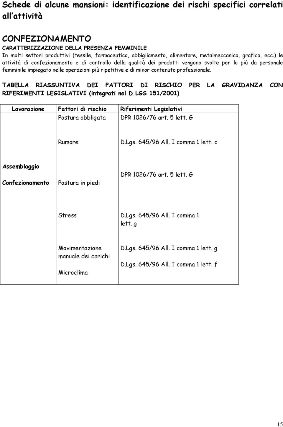 ) le attività di confezionamento e di controllo della qualità dei prodotti vengono svolte per lo più da personale femminile impiegato nelle operazioni più ripetitive e di minor contenuto