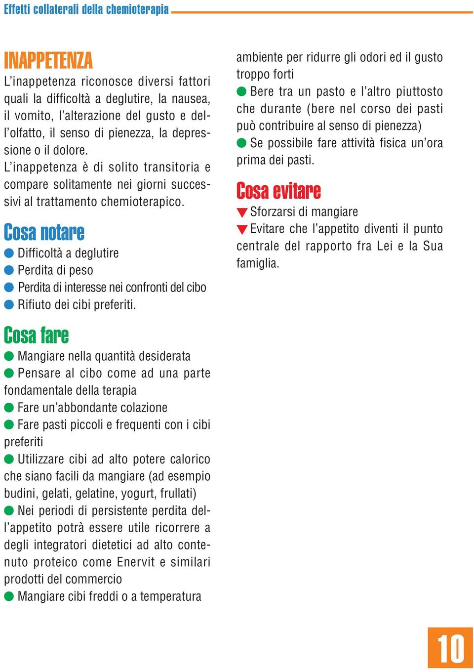 Cosa notare Difficoltà a deglutire Perdita di peso Perdita di interesse nei confronti del cibo Rifiuto dei cibi preferiti.