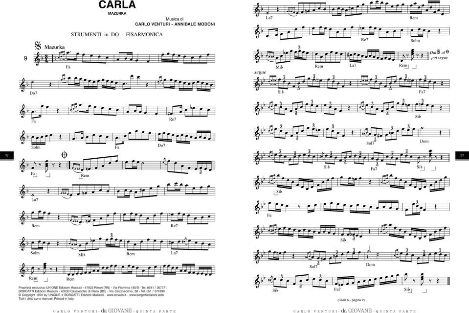 0541 / 0771 BORGATTI Edizioni Musicali - 400 Casalecchio di no (BO) - Via Calzavecchio, 8 - Tel.