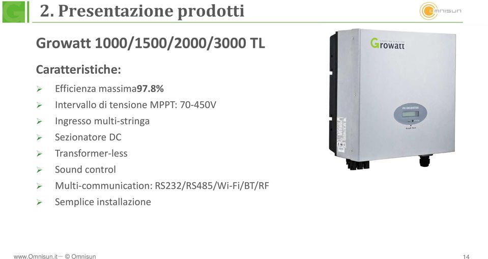 8% Intervallo di tensione MPPT: 70-450V Ingresso multi-stringa