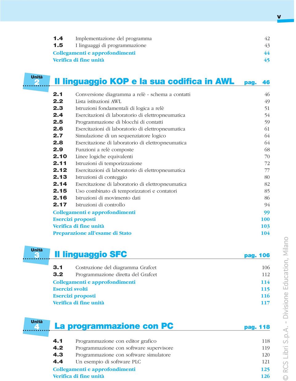 1 Conversione diagramma a relè - schema a contatti 46 2.2 Lista istituzioni AWL 49 2.3 Istruzioni fondamentali di logica a relè 51 2.4 Esercitazioni di laboratorio di elettropneumatica 54 2.