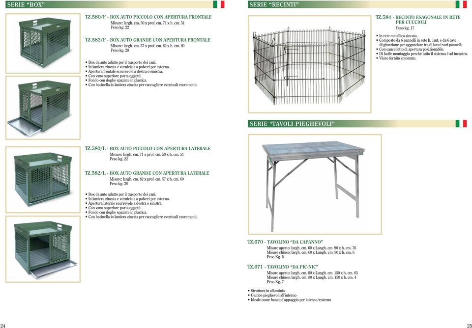 Con vano superiore porta oggetti. Fondo con doghe spaziate in plastica. Con bacinella in lamiera zincata per raccogliere eventuali escrementi. TZ.584 - RECINTO ESAGONALE IN RETE PER CUCCIOLI Peso kg.