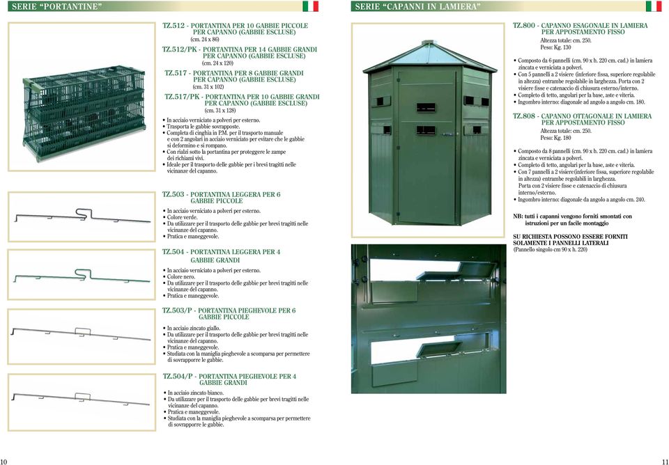 517/PK - PORTANTINA PER 10 GABBIE GRANDI PER CAPANNO (GABBIE ESCLUSE) (cm. 31 x 128) Trasporta le gabbie sovrapposte. Completa di cinghia in P.M.