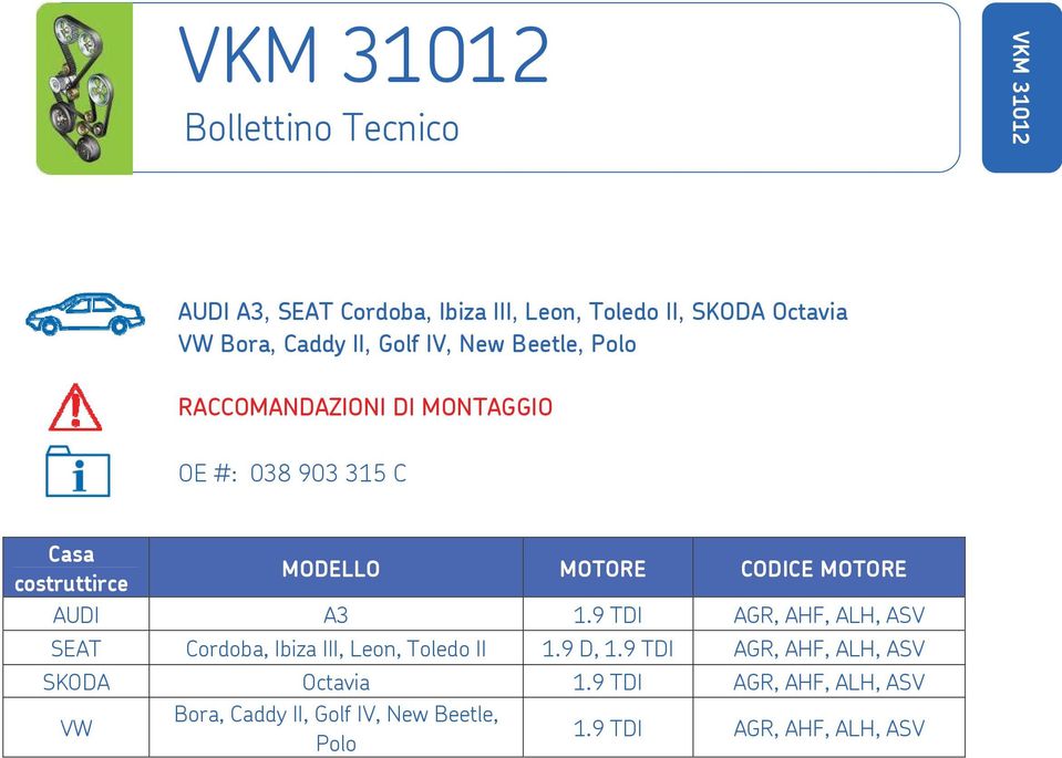 MOTORE CODICE MOTORE AUDI A3 1.9 TDI AGR, AHF, ALH, ASV SEAT Cordoba, Ibiza III, Leon, Toledo II 1.9 D, 1.