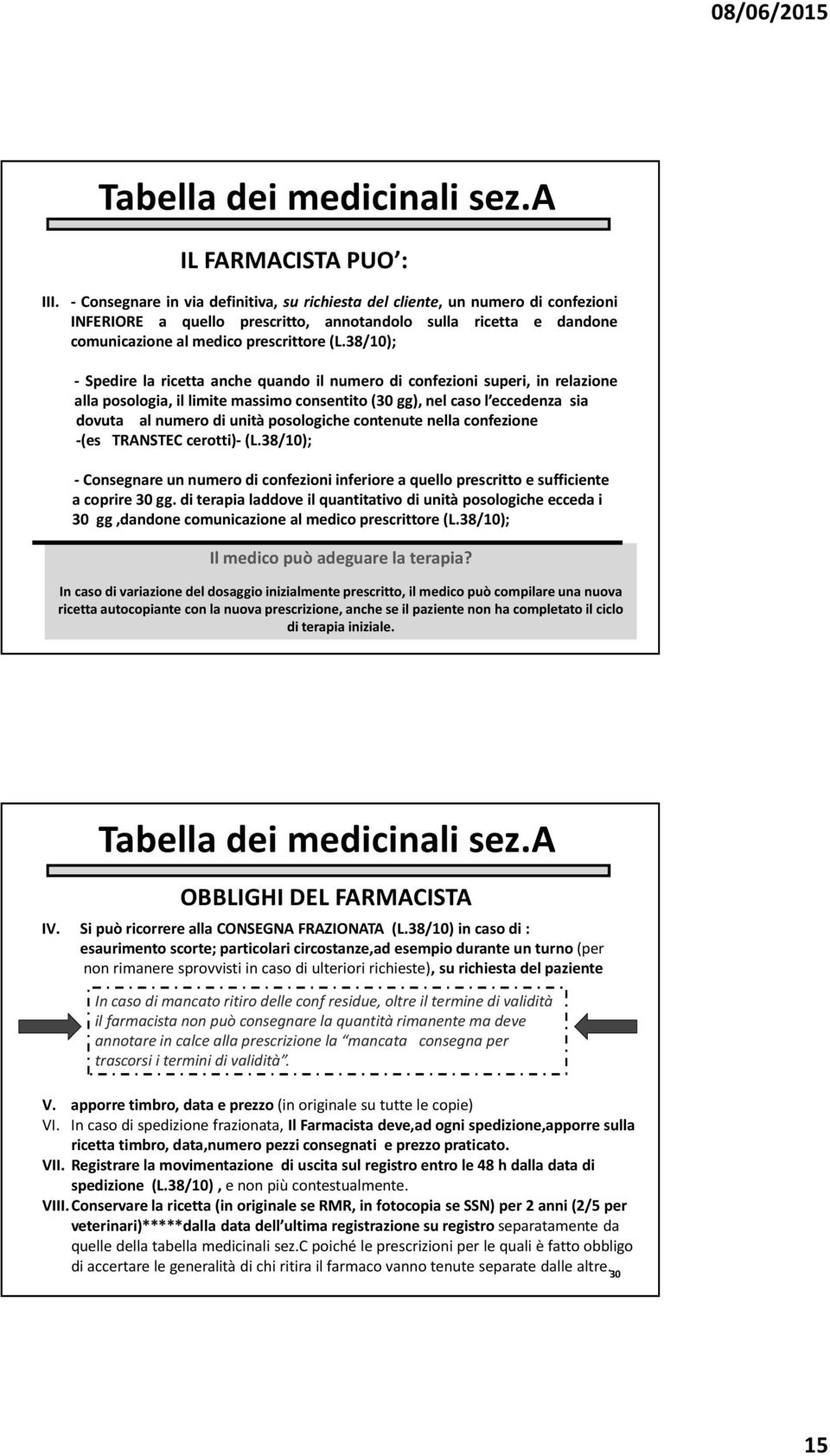 38/10); - Spedire la ricetta anche quando il numero di confezioni superi, in relazione alla posologia, il limite massimo consentito (30 gg), nel caso l eccedenza sia dovuta al numero di unità