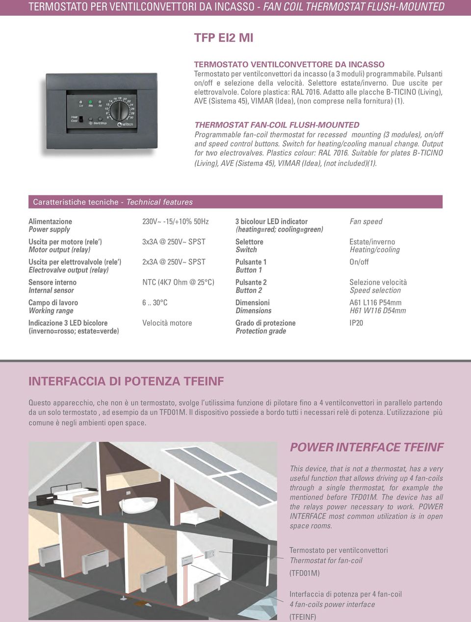 Adatto alle placche B-TICINO (Living), AVE (stema 45), VIMAR (Idea), (non comprese nella fornitura) (1).