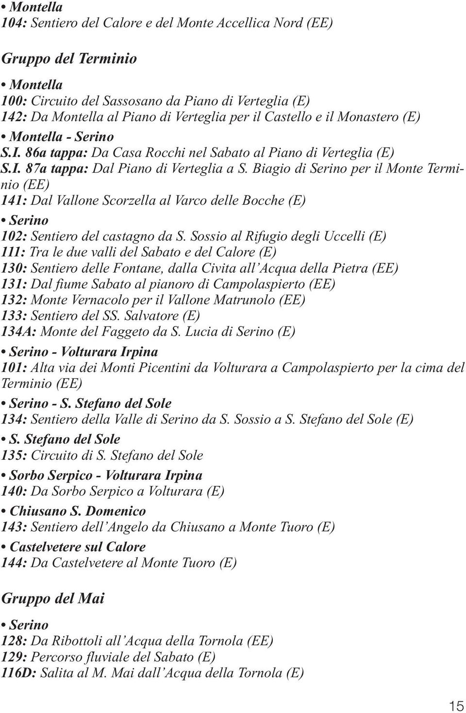 Biagio di Serino per il Monte Terminio (EE) 141: Dal Vallone Scorzella al Varco delle Bocche (E) Serino 102: Sentiero del castagno da S.