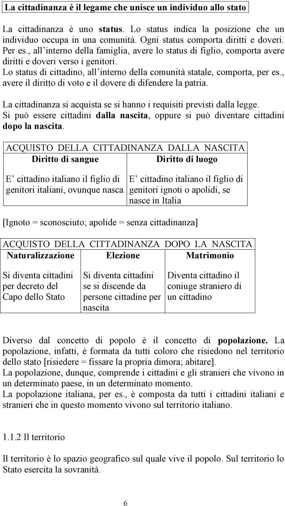 Lo status di cittadino, all interno della comunità statale, comporta, per es., avere il diritto di voto e il dovere di difendere la patria.