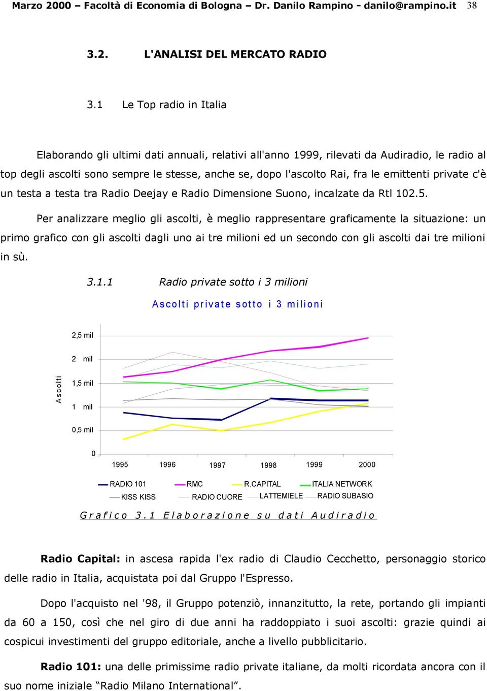 emittenti private c'è un testa a testa tra Radio Deejay e Radio Dimensione Suono, incalzate da Rtl 102.5.