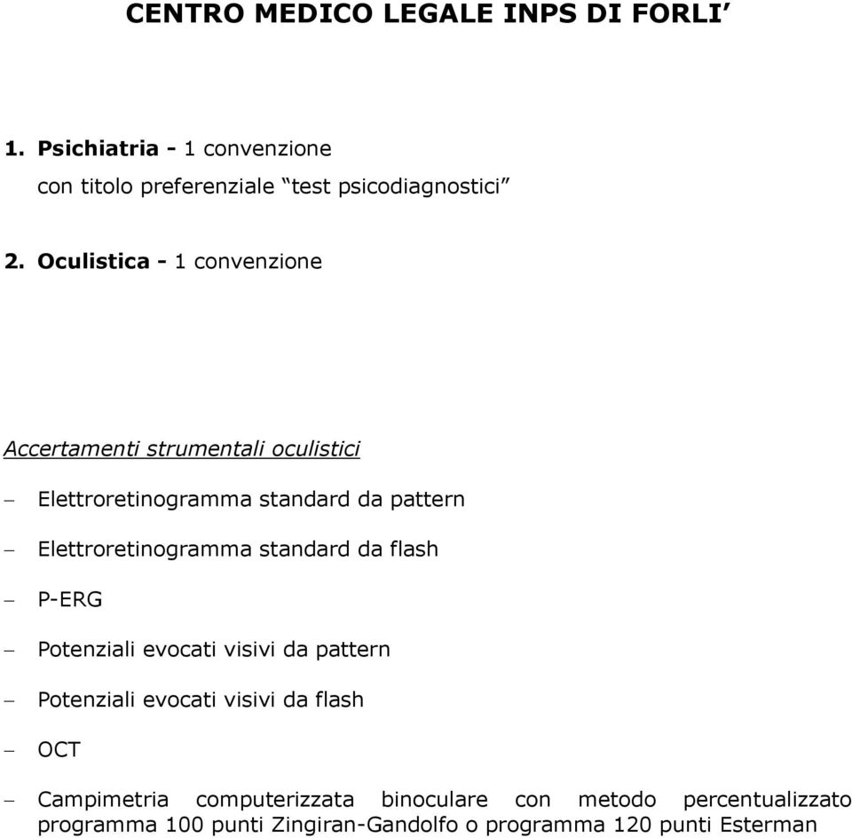 Oculistica - 1 convenzione