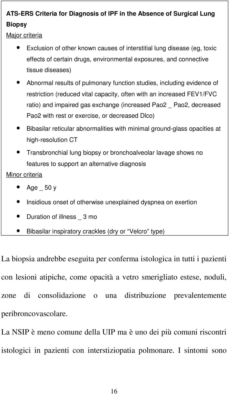 ratio) and impaired gas exchange (increased Pao2 _ Pao2, decreased Pao2 with rest or exercise, or decreased Dlco) Bibasilar reticular abnormalities with minimal ground-glass opacities at