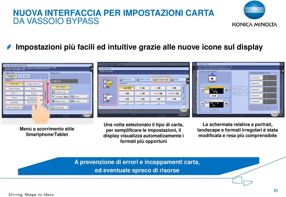 To the il left display of the screen, visualizza icons describing automaticamente the paper i orientation are also displayed.