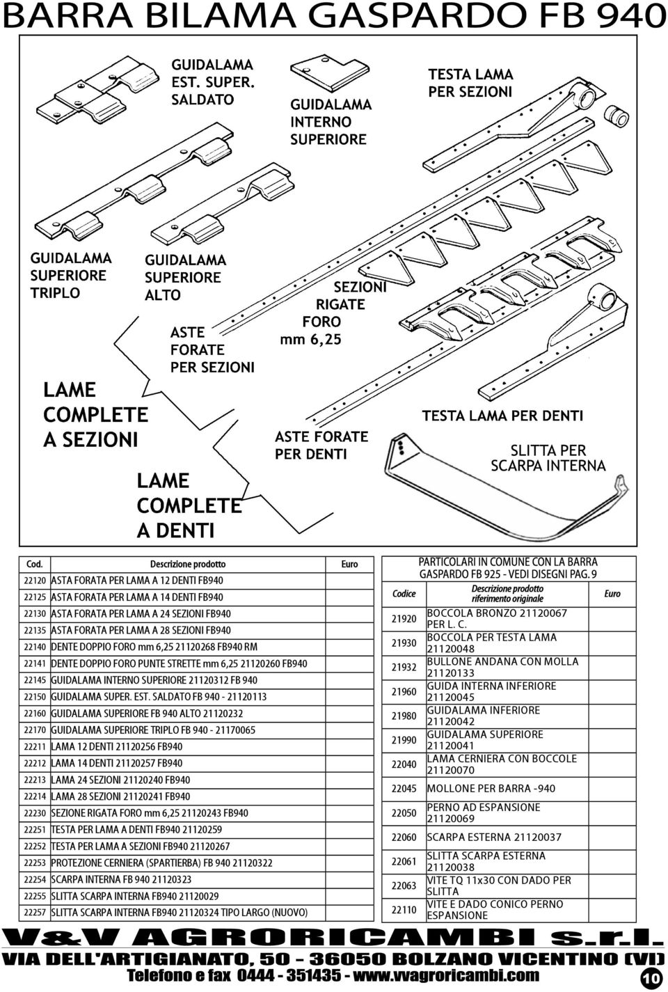 SALDATO FB 940-21120113 22160 GUIDALAMA SUPERIORE FB 940 ALTO 21120232 22170 GUIDALAMA SUPERIORE TRIPLO FB 940-21170065 22211 LAMA 12 DENTI 21120256 FB940 22212 LAMA 14 DENTI 21120257 FB940 22213