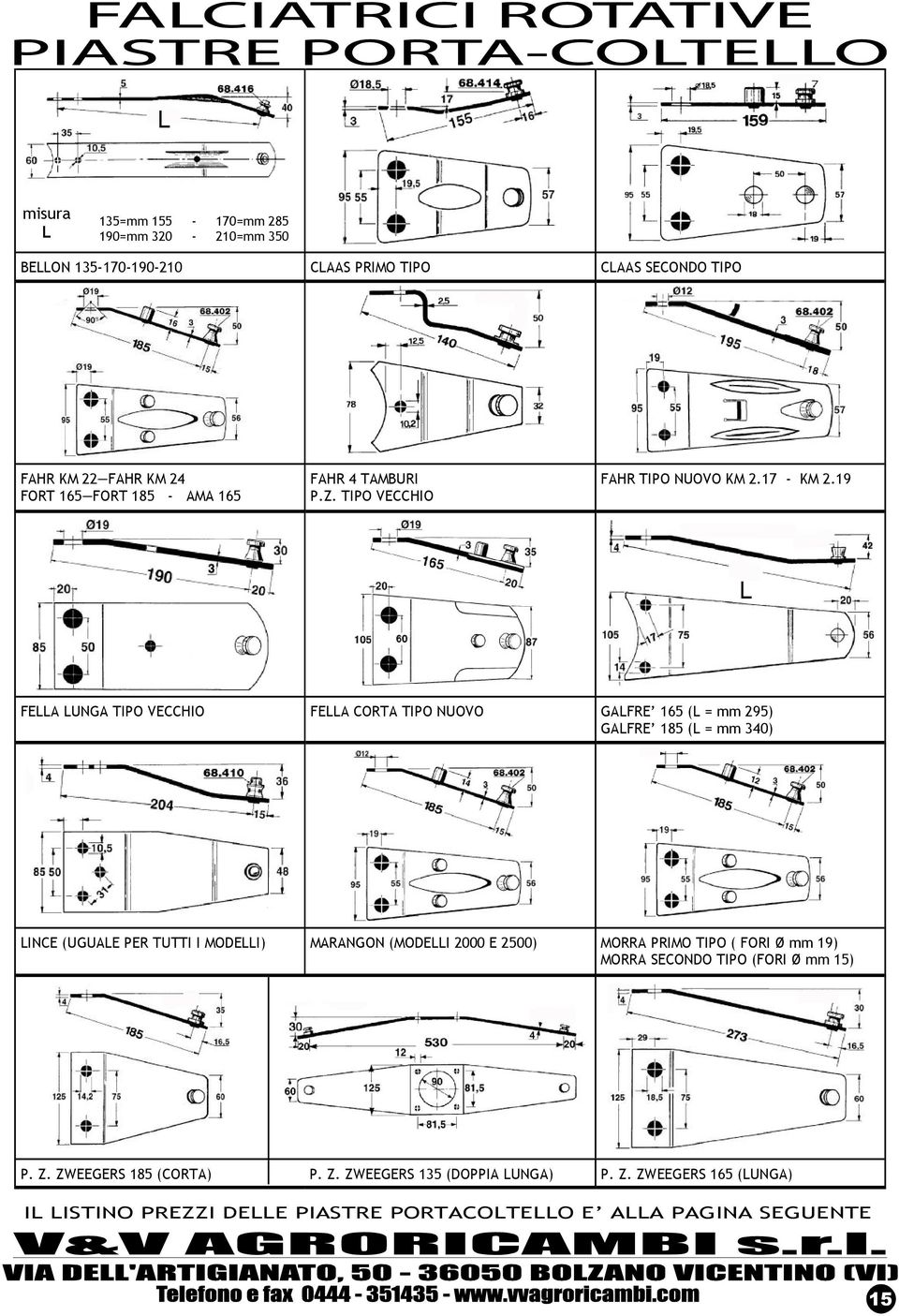 19 FELLA LUNGA TIPO VECCHIO FELLA CORTA TIPO NUOVO GALFRE 165 (L = mm 295) GALFRE 185 (L = mm 340) LINCE (UGUALE PER TUTTI I MODELLI) MARANGON (MODELLI