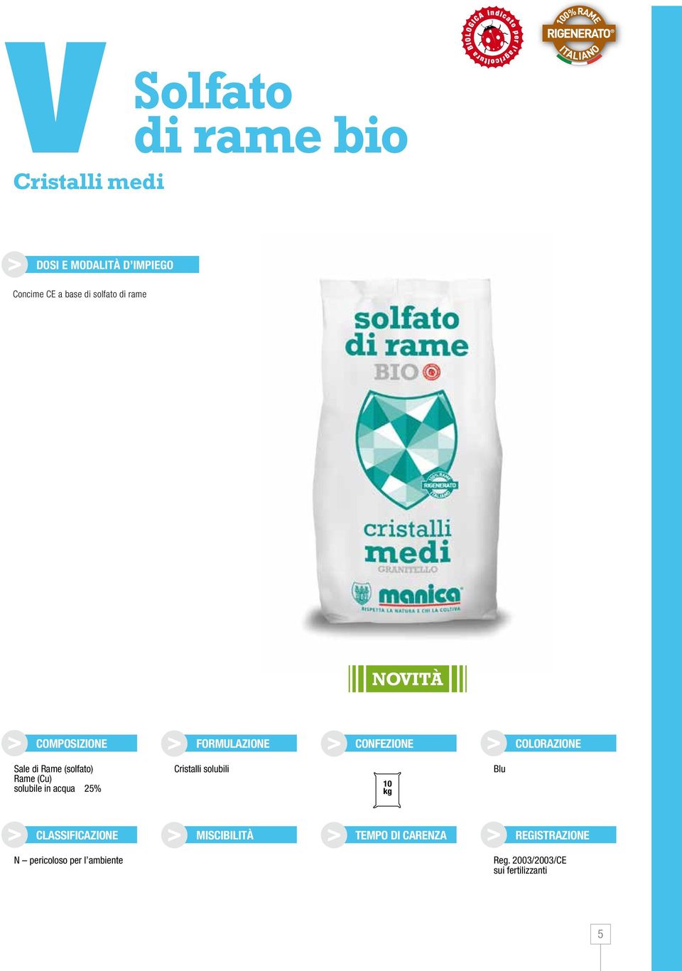 (Cu) solubile in acqua 25% Cristalli solubili 10 Blu N