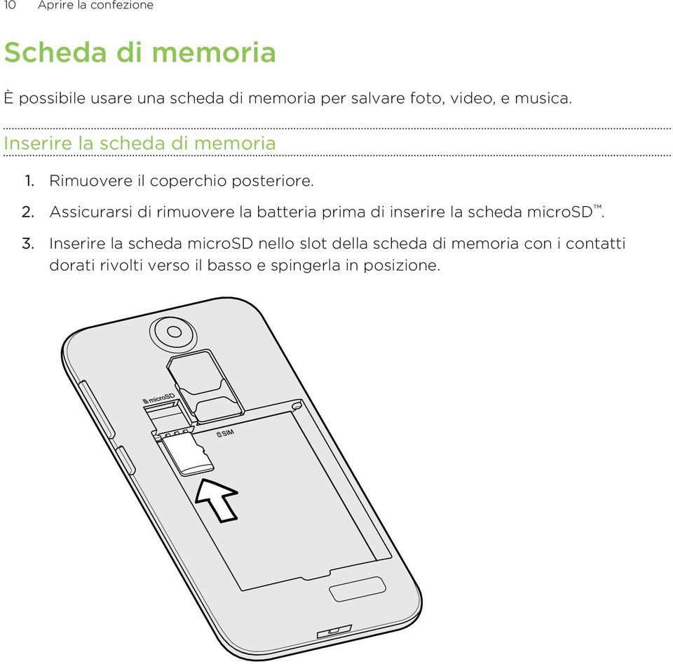 Assicurarsi di rimuovere la batteria prima di inserire la scheda microsd. 3.