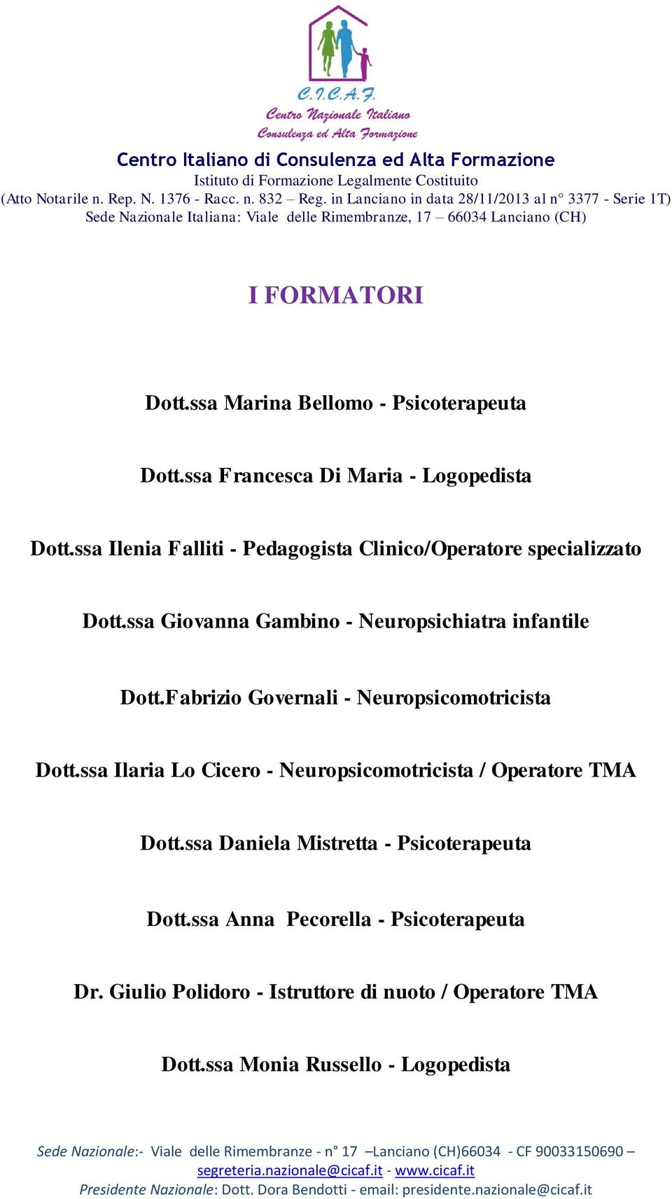 Fabrizio Governali - Neuropsicomotricista Dott.ssa Ilaria Lo Cicero - Neuropsicomotricista / Operatore TMA Dott.