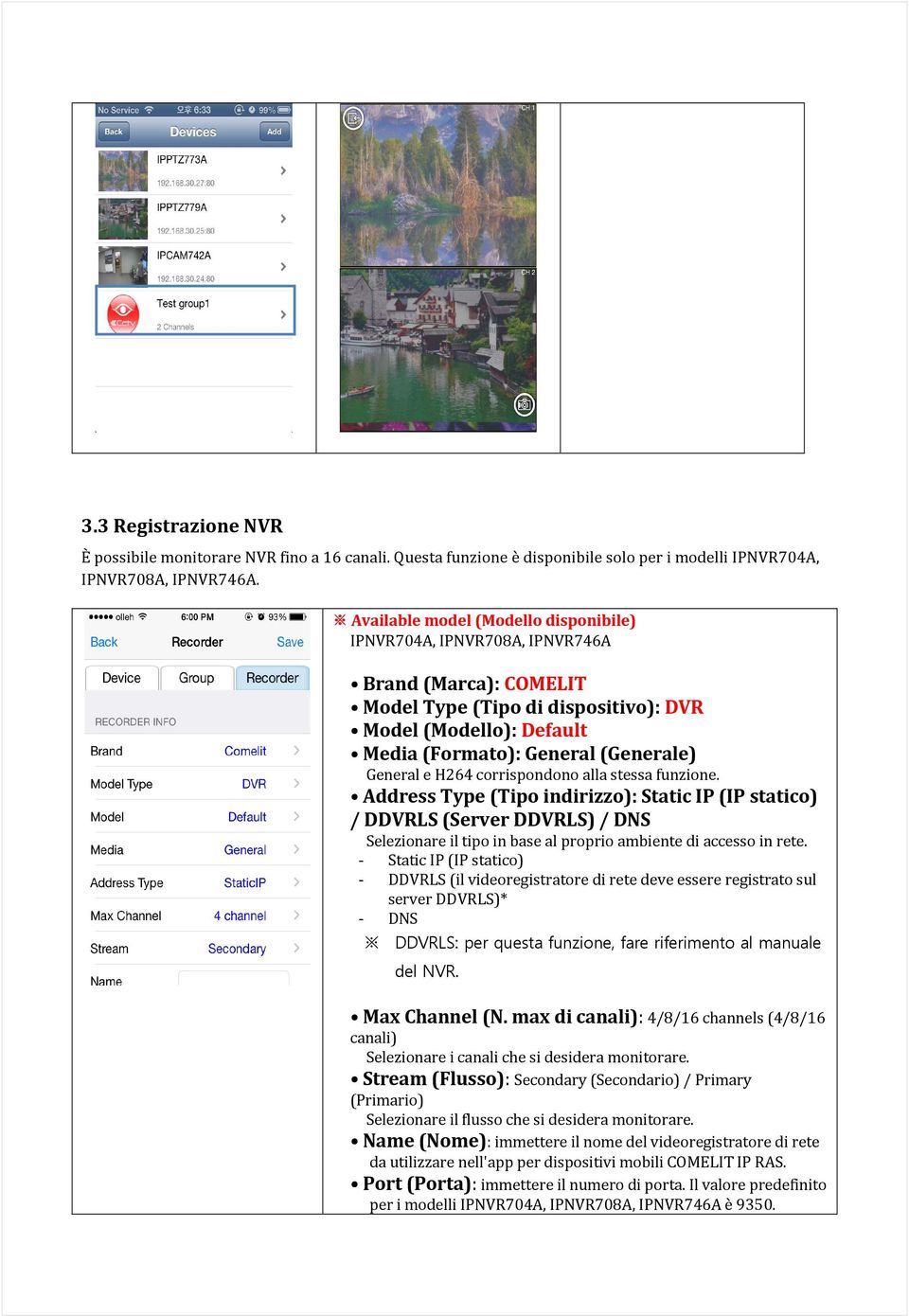 e H264 corrispondono alla stessa funzione. Address Type (Tipo indirizzo): Static IP (IP statico) / DDVRLS (Server DDVRLS) / DNS Selezionare il tipo in base al proprio ambiente di accesso in rete.