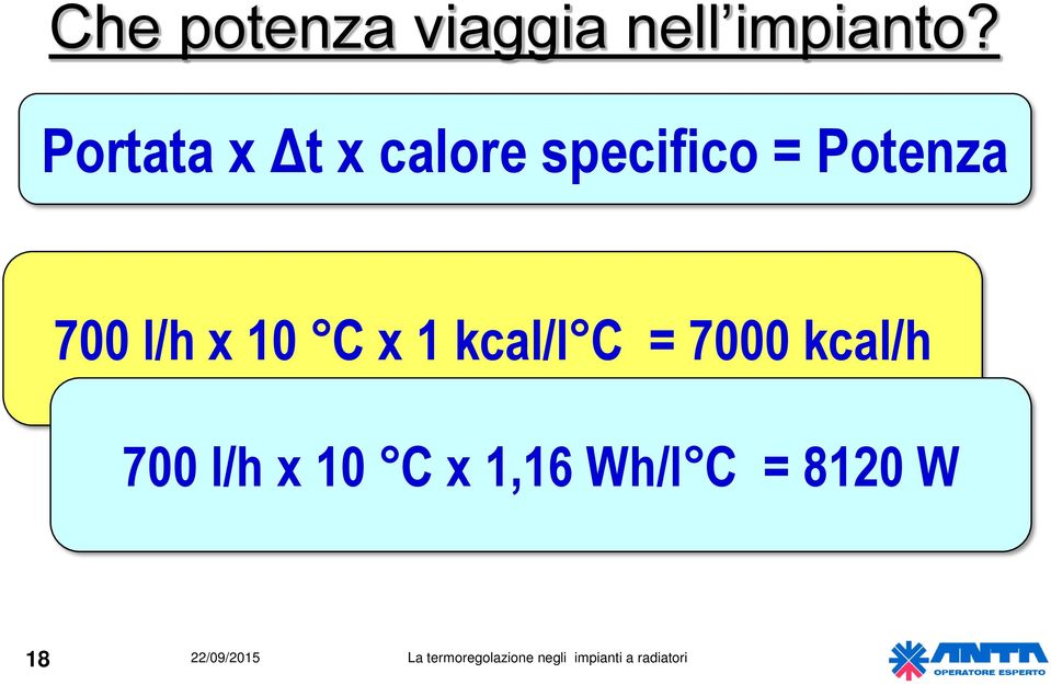 Potenza 700 l/h x 10 C x 1 kcal/l C =