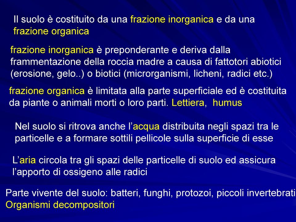 ) frazione organica è limitata alla parte superficiale ed è costituita da piante o animali morti o loro parti.