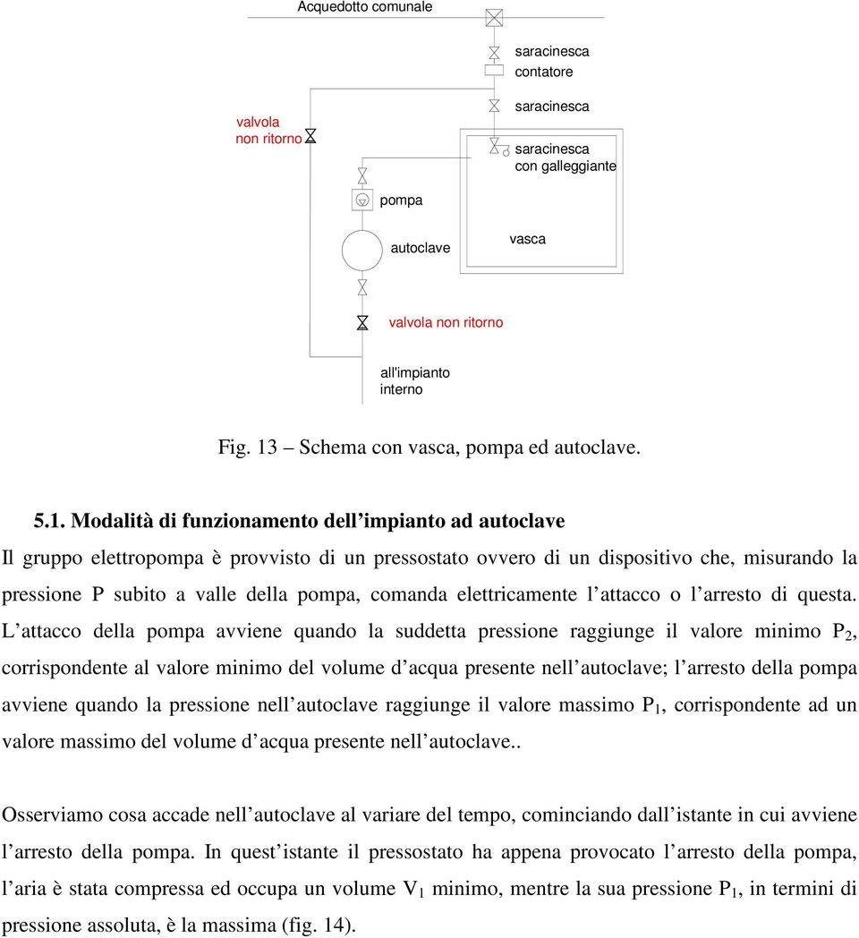 . Modalità di funzionamento dell impianto ad autoclave Il gruppo elettropompa è provvisto di un pressostato ovvero di un dispositivo che, misurando la pressione P subito a valle della pompa, comanda