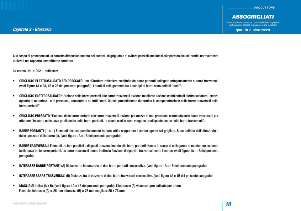 La norma UNI 11002-1 definisce: GRIGLIATO ELETTROSALDATO E/O PRESSATO Una Struttura reticolare costituita da barre portanti collegate ortogonalmente a barre trasversali (vedi figure 1A e 2A, 1B e 2B