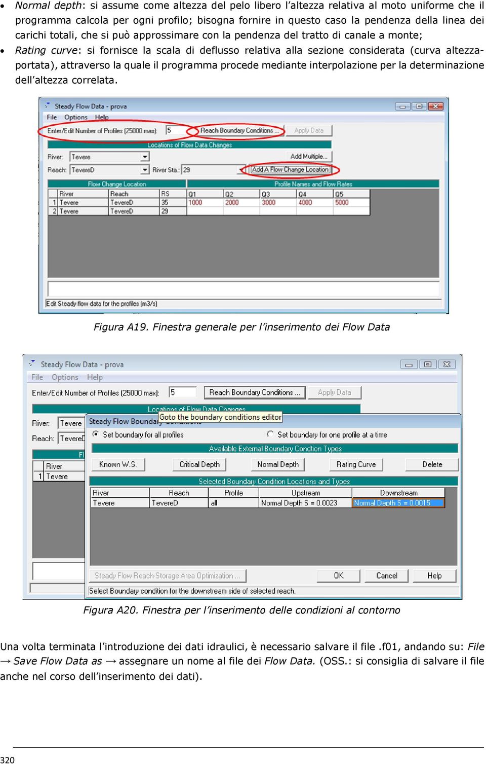 quale il programma procede mediante interpolazione per la determinazione dell altezza correlata. Figura A19. Finestra generale per l inserimento dei Flow Data Figura A20.