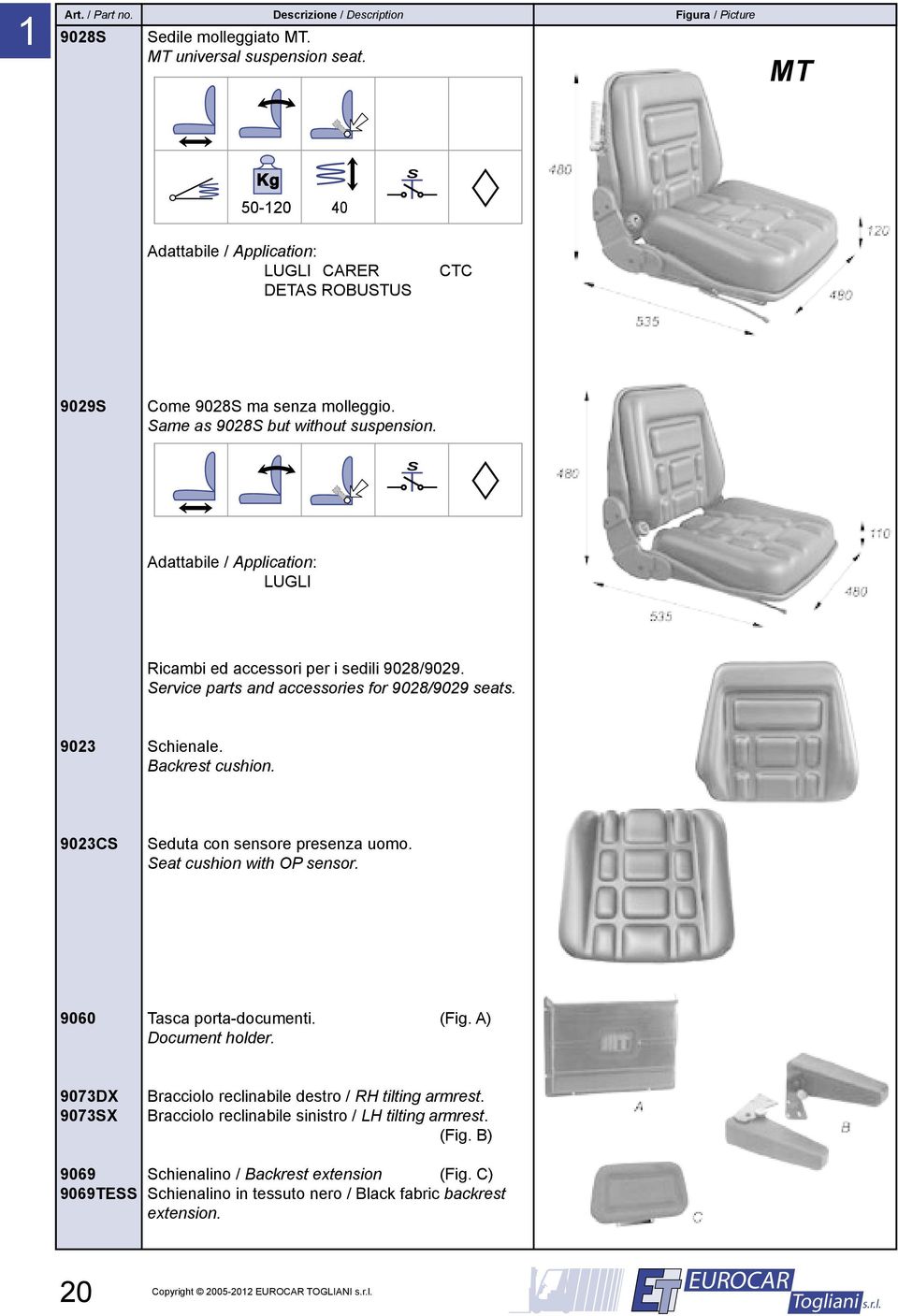 Adattabile / Application: LUGLI Ricambi ed accessori per i sedili 9028/9029. Service parts and accessories for 9028/9029 seats. 9023 Schienale. Backrest cushion.