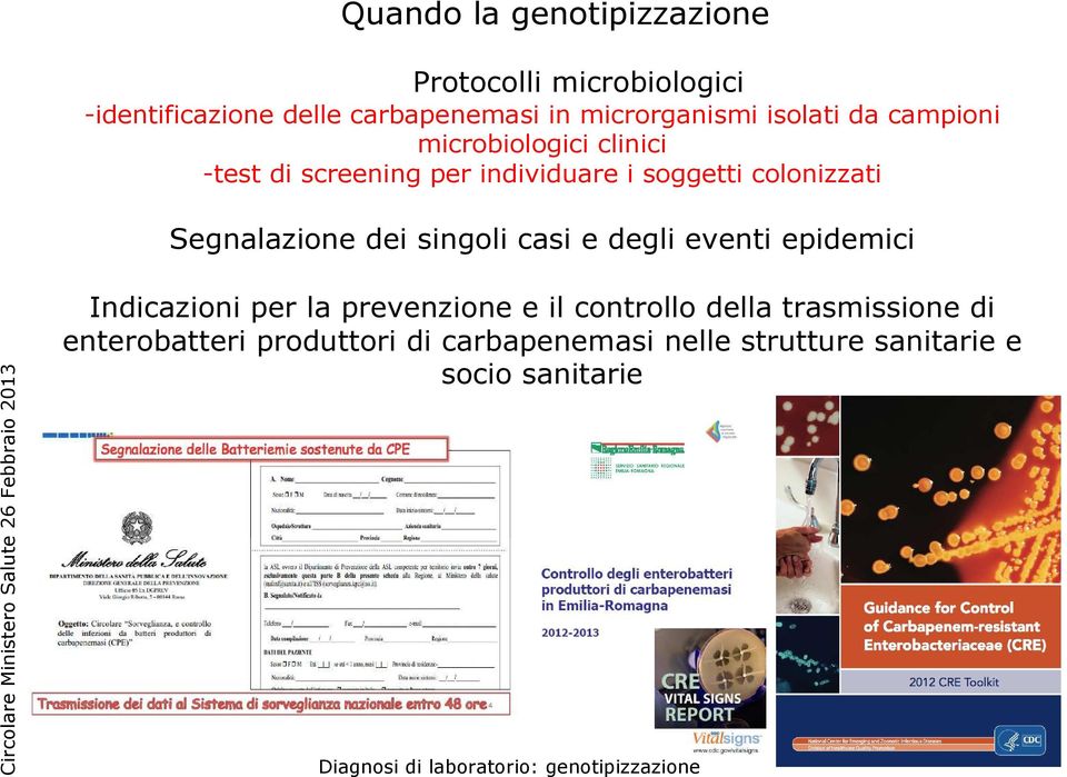 singoli casi e degli eventi epidemici Circolare Ministero Salute 26 Febbraio 2013 Indicazioni per la prevenzione e