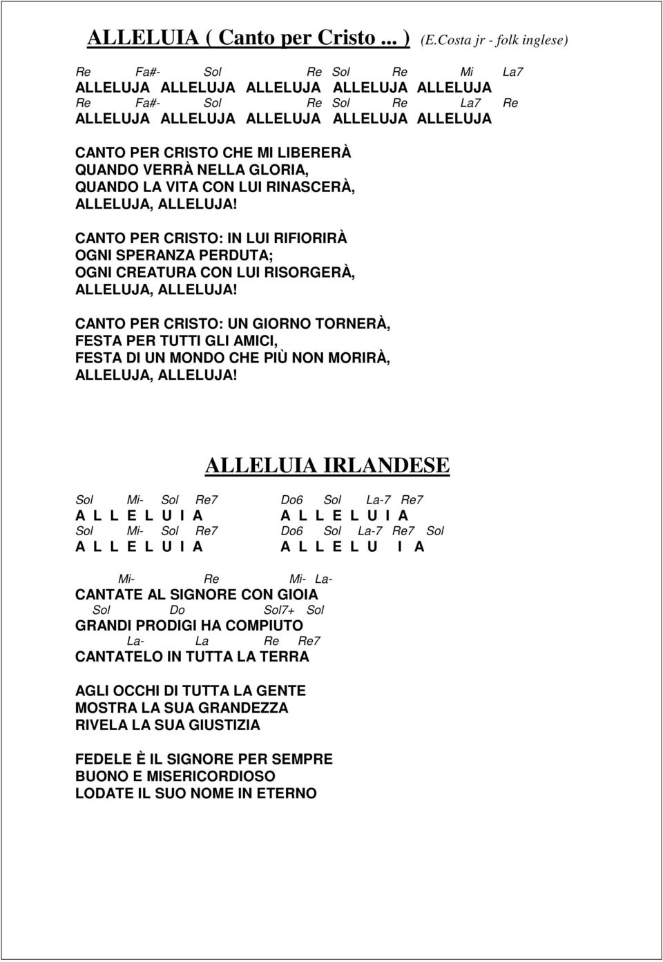 QUANDO LA VITA CON LUI RINASCERÀ, ALLELUJA, ALLELUJA! CANTO PER CRISTO: IN LUI RIFIORIRÀ OGNI SPERANZA PERDUTA; OGNI CREATURA CON LUI RISORGERÀ, ALLELUJA, ALLELUJA!