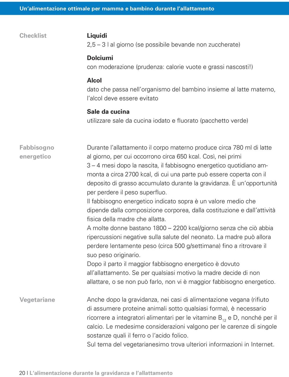 ) Alcol dato che passa nell organismo del bambino insieme al latte materno, l alcol deve essere evitato Sale da cucina utilizzare sale da cucina iodato e fluorato (pacchetto verde) Fabbisogno