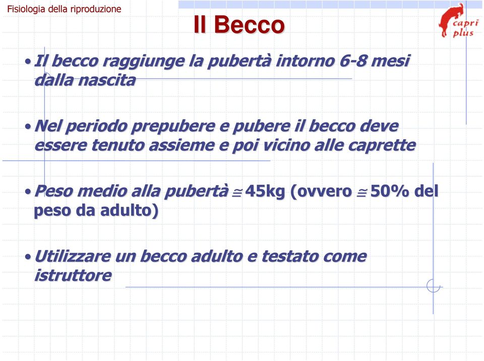 tenuto assieme e poi vicino alle caprette Peso medio alla pubertà 45kg