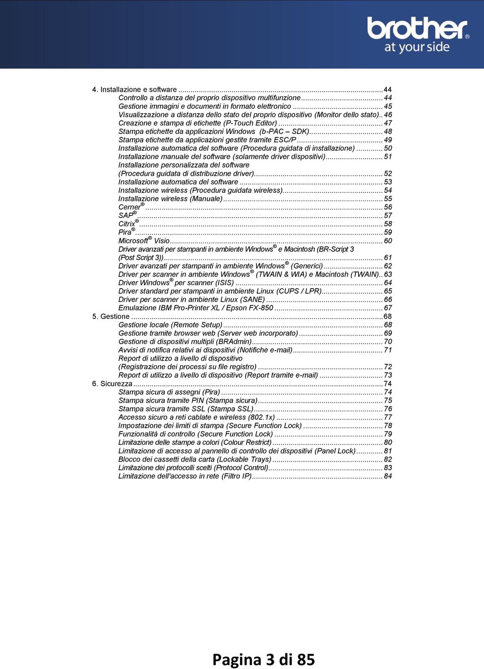 .. 47 Stampa etichette da applicazioni Windows (b-pac SDK)... 48 Stampa etichette da applicazioni gestite tramite ESC/P... 49 Installazione automatica del software (Procedura guidata di installazione).