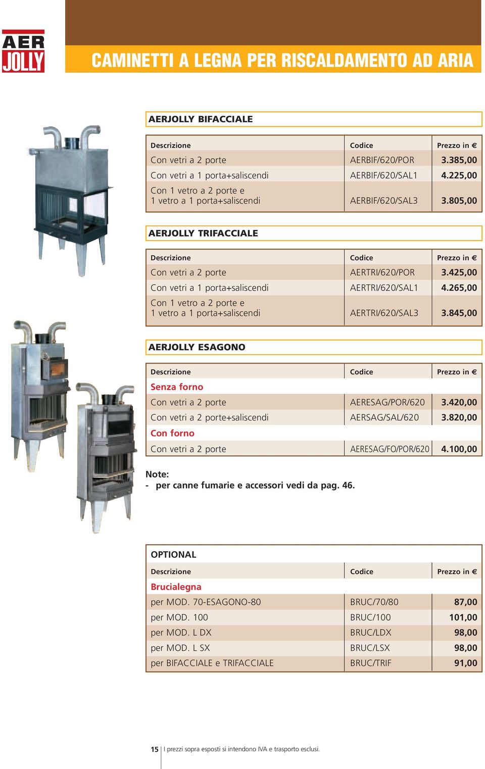 265,00 Con 1 vetro a 2 porte e 1 vetro a 1 porta+saliscendi AERTRI/620/SAL3 3.845,00 AERJOLLY ESAGONO Senza forno Con vetri a 2 porte AERESAG/POR/620 3.