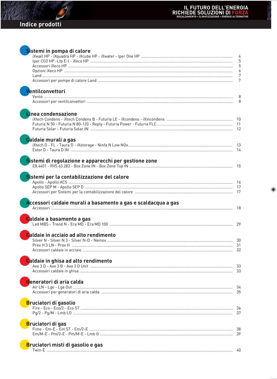 .. 10 Futuria N 50 - Futuria N 80-120 - Reply - Futuria Power - Futuria FLC... 11 Futuria Solar - Futuria Solar IN... 12 Caldaie murali a gas ixtech D - FL - Taura D - ixstorage - Ninfa N Low NOx.