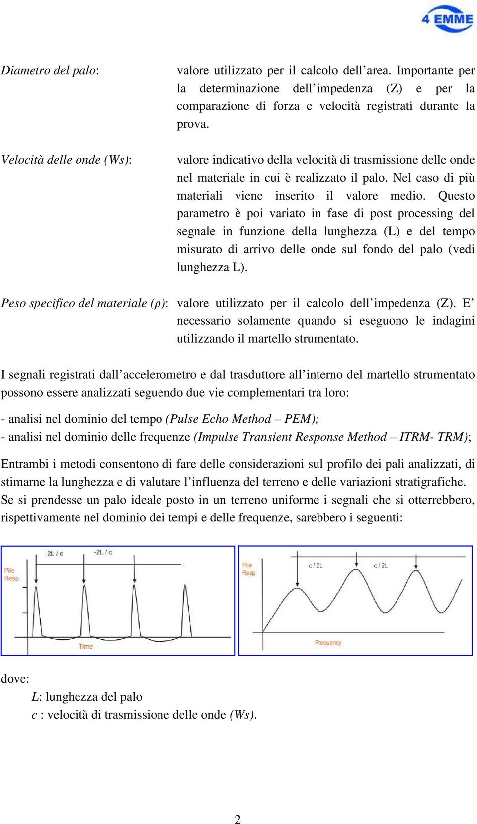 valore indicativo della velocità di trasmissione delle onde nel materiale in cui è realizzato il palo. Nel caso di più materiali viene inserito il valore medio.