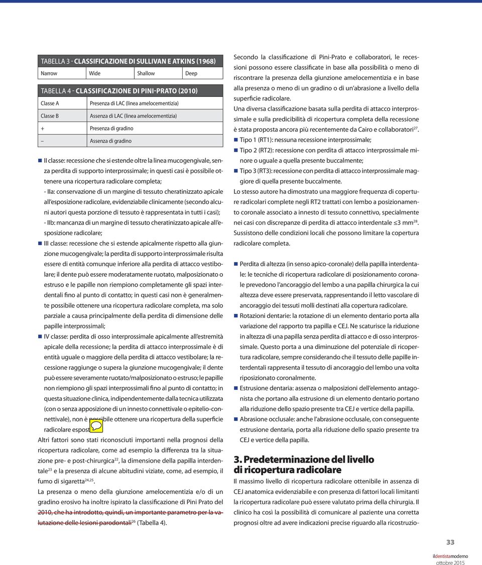 possibile ottenere una ricopertura radicolare completa; - IIa: conservazione di un margine di tessuto cheratinizzato apicale all esposizione radicolare, evidenziabile clinicamente (secondo alcuni