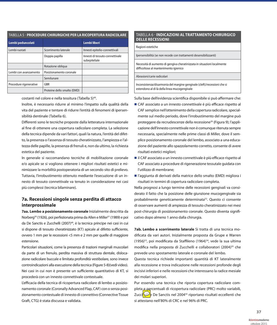 (Tabella 5) 49. Inoltre, è necessario ridurre al minimo l impatto sulla qualità della vita del paziente e tentare di ridurre l entità di fenomeni di ipersensibilità dentinale (Tabella 6).