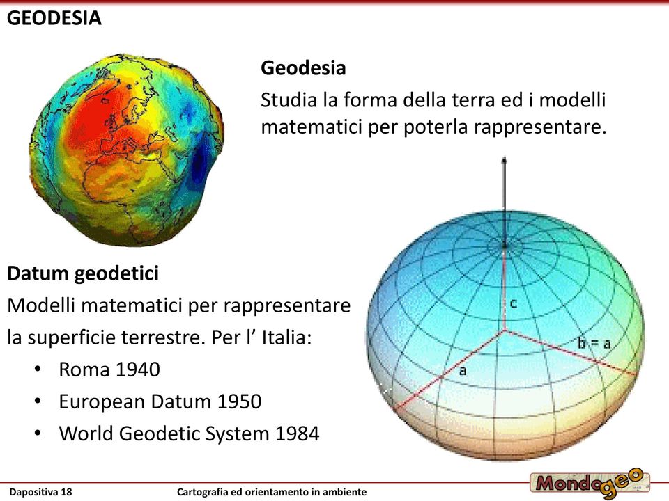 Datum geodetici Modelli matematici per rappresentare la