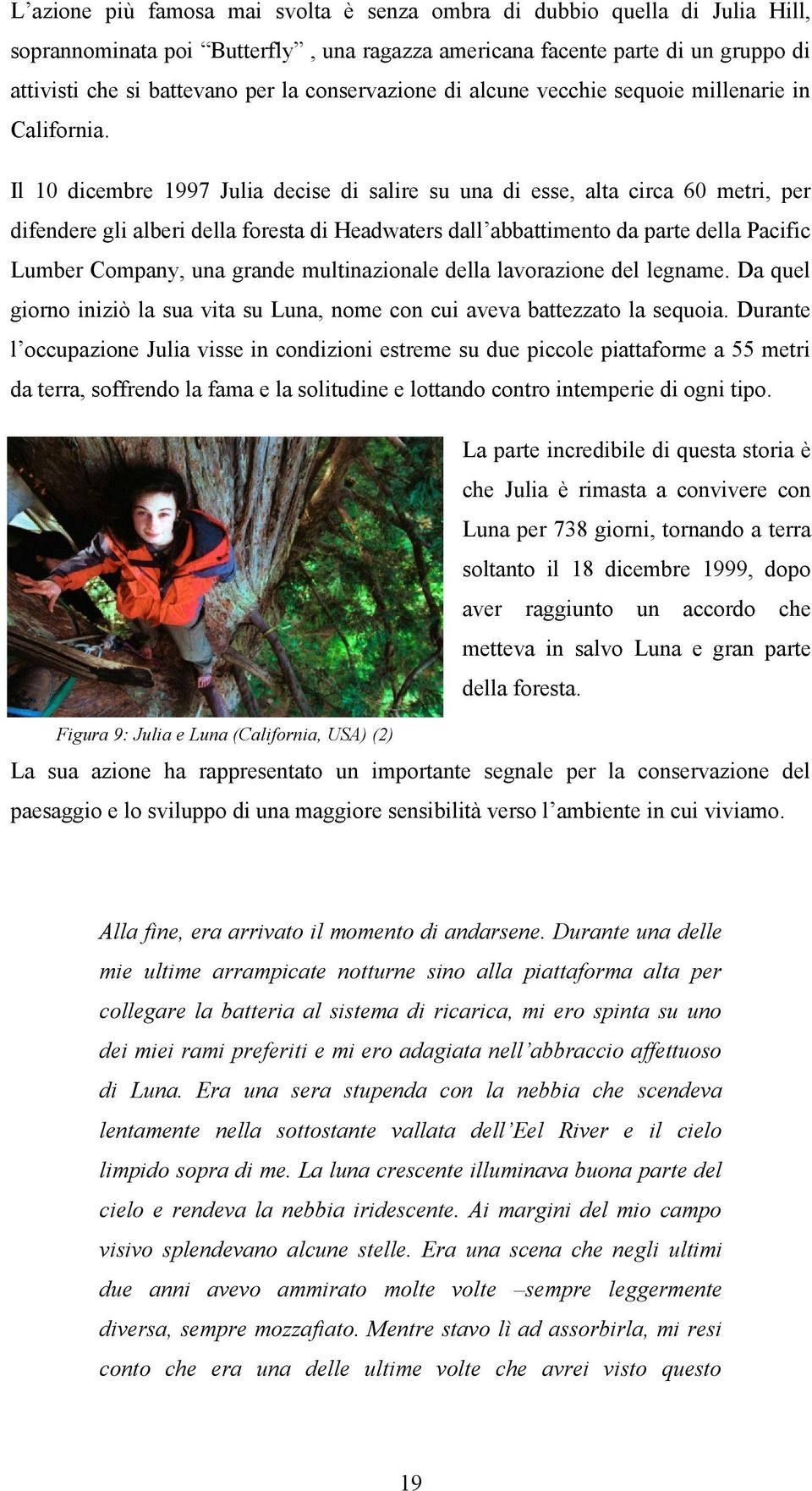 Il 10 dicembre 1997 Julia decise di salire su una di esse, alta circa 60 metri, per difendere gli alberi della foresta di Headwaters dall abbattimento da parte della Pacific Lumber Company, una