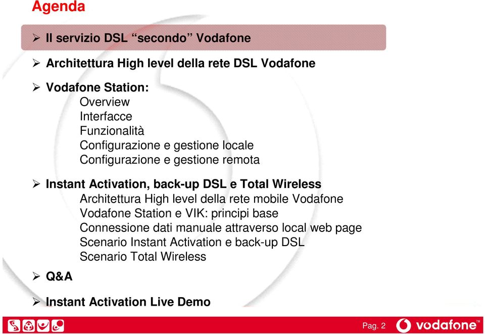 Wireless Architettura High level della rete mobile Vodafone Vodafone Station e VIK: principi base Connessione dati manuale