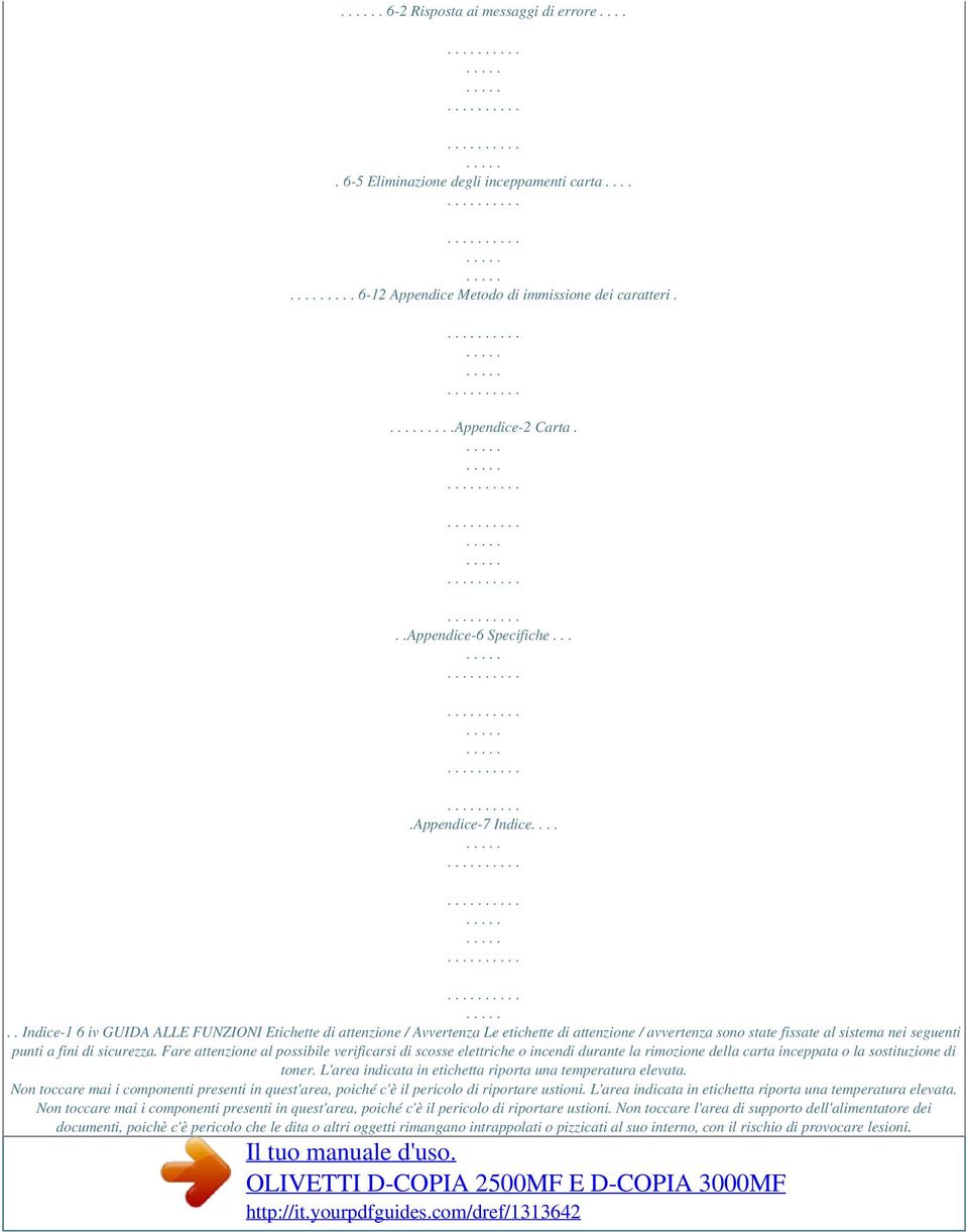 ..... Indice-1 6 iv GUIDA ALLE FUNZIONI Etichette di attenzione / Avvertenza Le etichette di attenzione / avvertenza sono state fissate al sistema nei seguenti punti a fini di sicurezza.