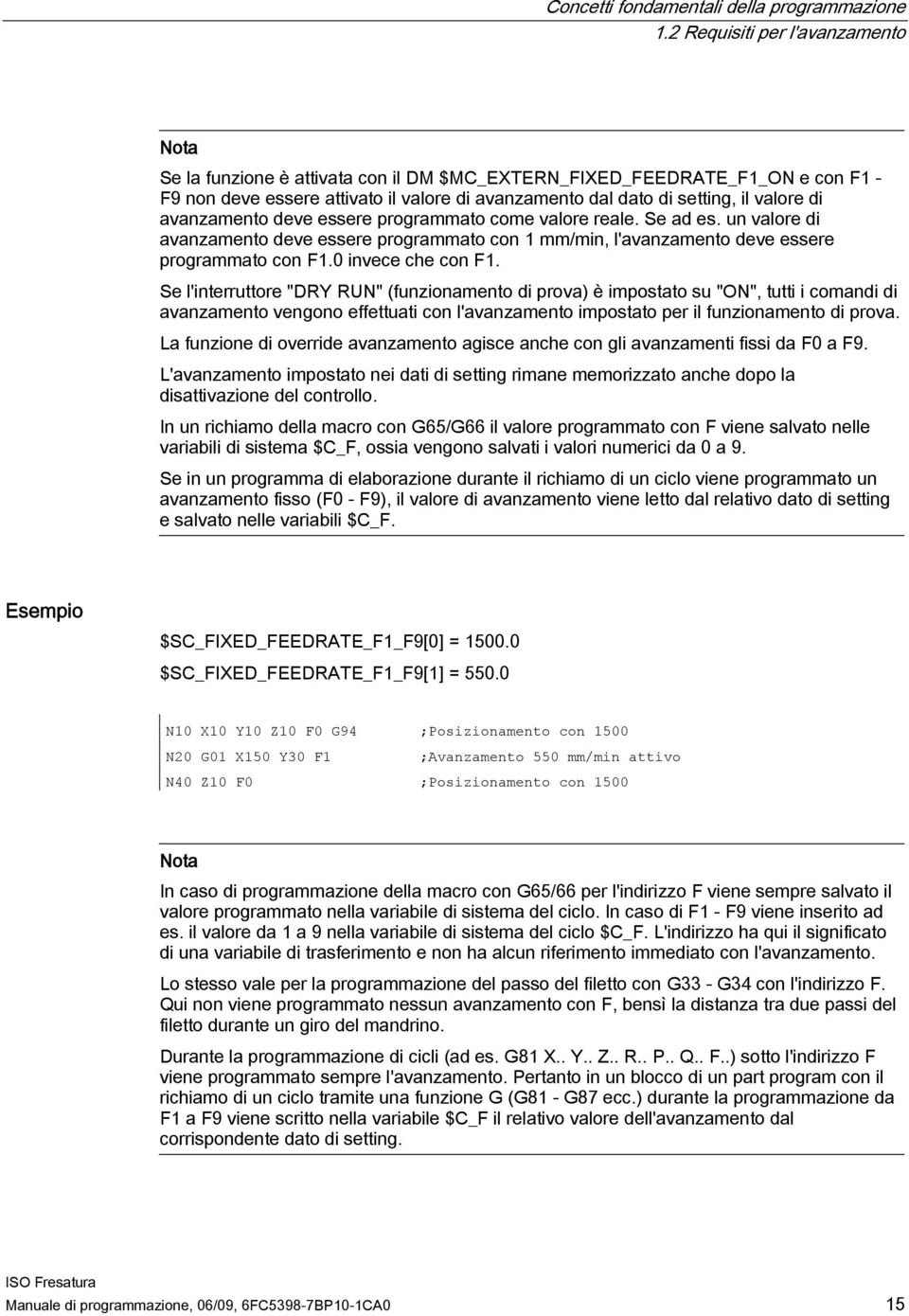 di avanzamento deve essere programmato come valore reale. Se ad es. un valore di avanzamento deve essere programmato con 1 mm/min, l'avanzamento deve essere programmato con F1.0 invece che con F1.